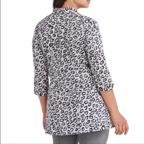 Nic + Zoe Kisses White Navy Leopard Print Cotton Tunic/Jacket Size Medium - Picture 3 of 10
